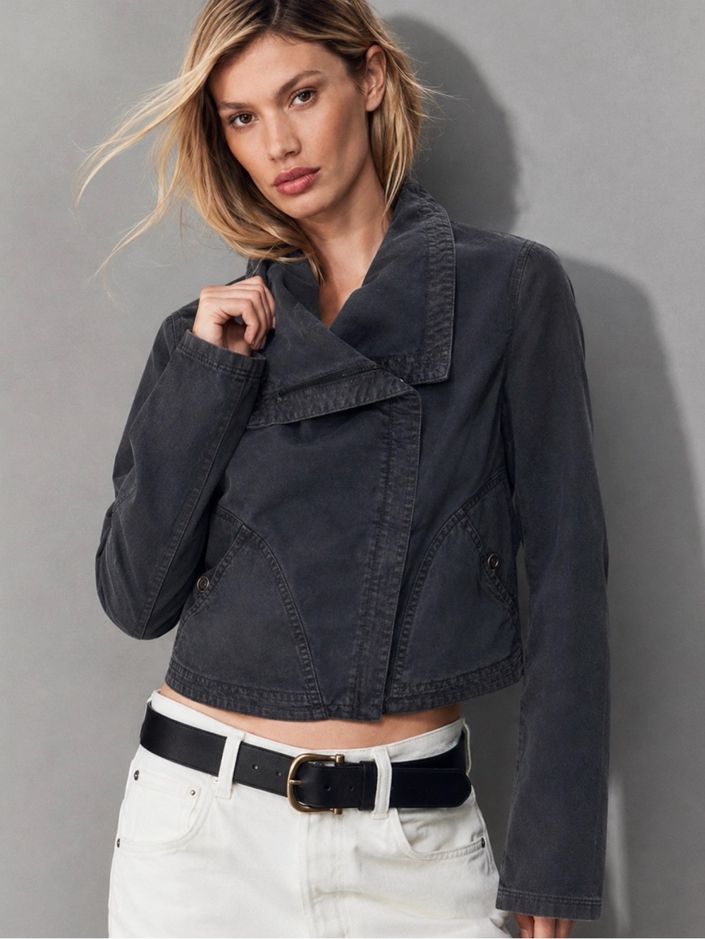 Anthropologie MARRAKECH Faravel Washed Black Heritage Cropped Moto Jacket XS
